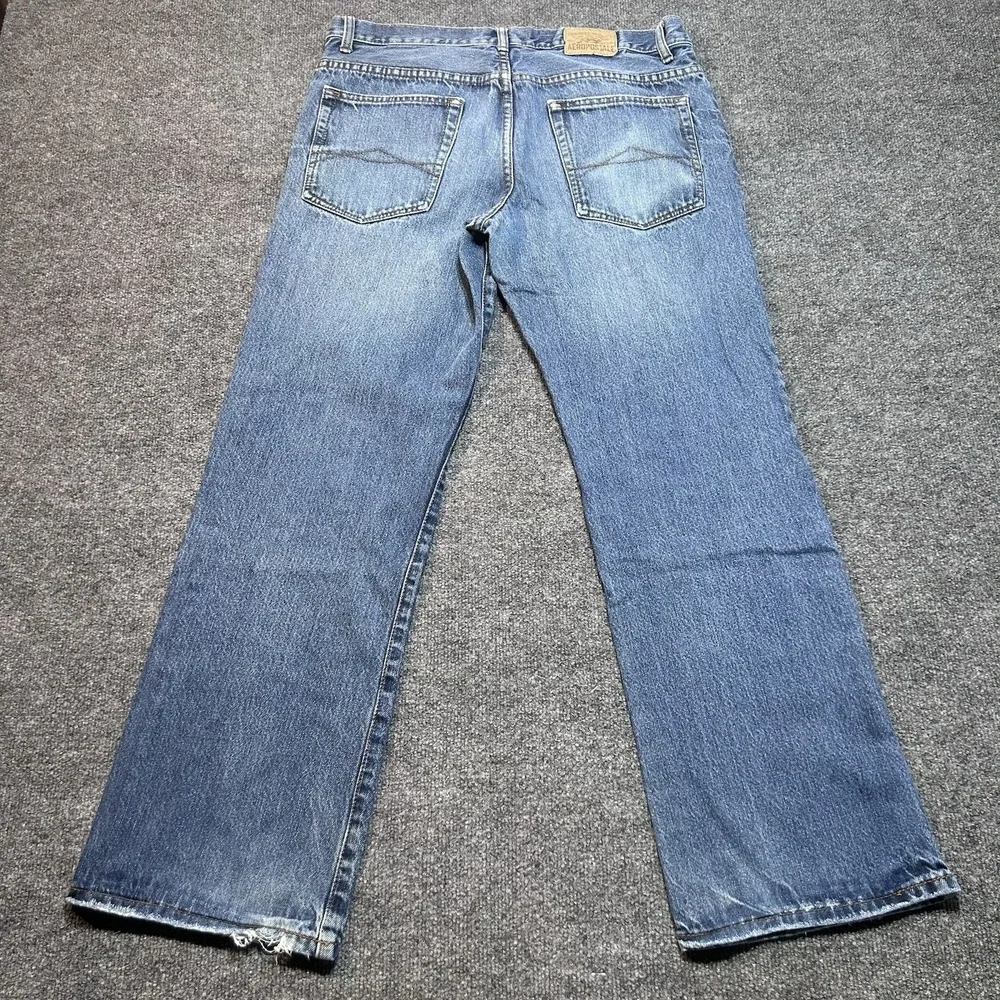 Aeropostale Benton Bootcut Jeans Mens 32x32 Blue Distressed Wide Leg Cotton - Picture 4 of 14